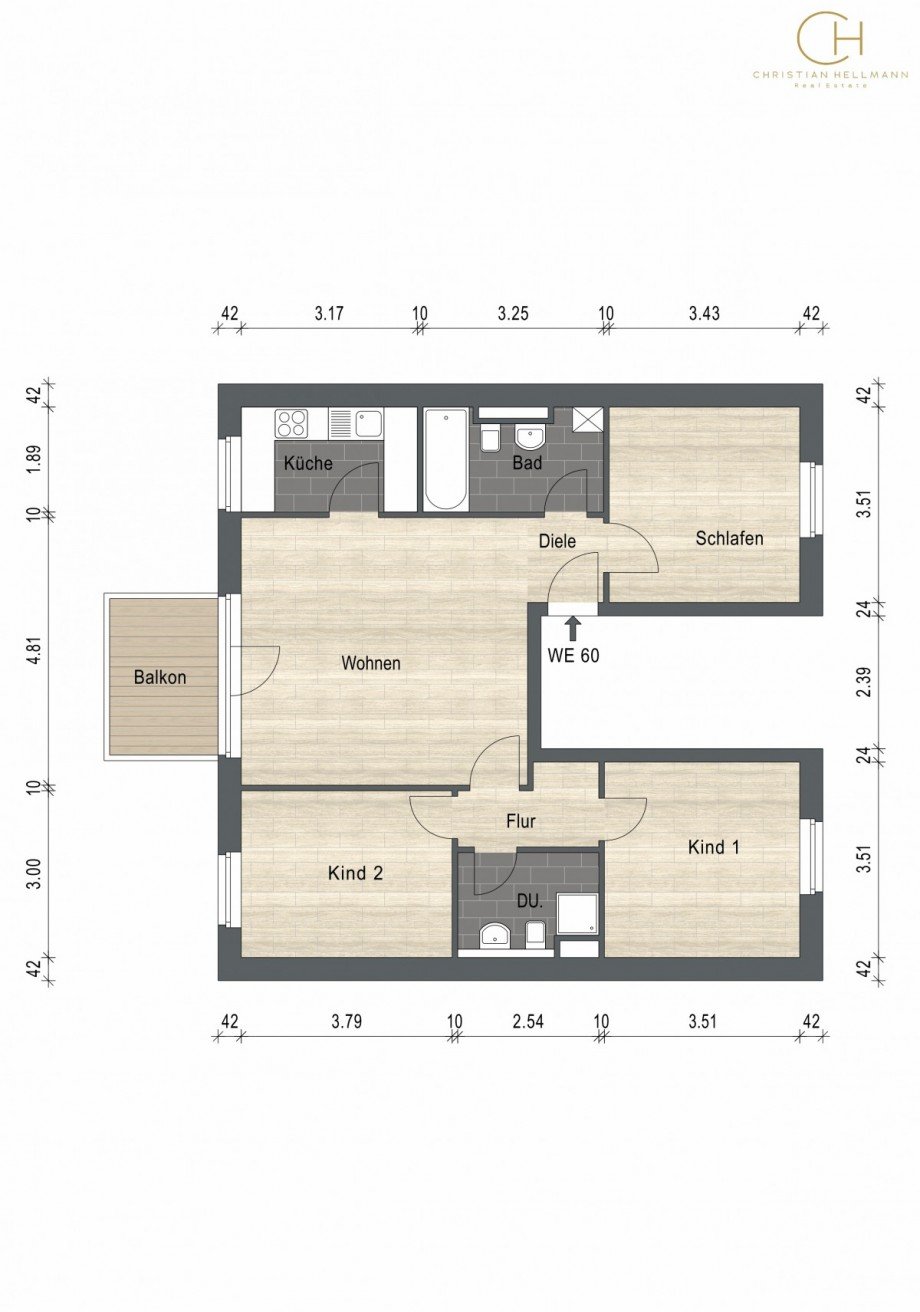 Grundriss WE 60 Renditeobjekt D�sseldorf