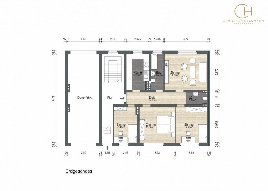Grundriss bema�t EG Wohn- / Gesch�ftshaus Aachen