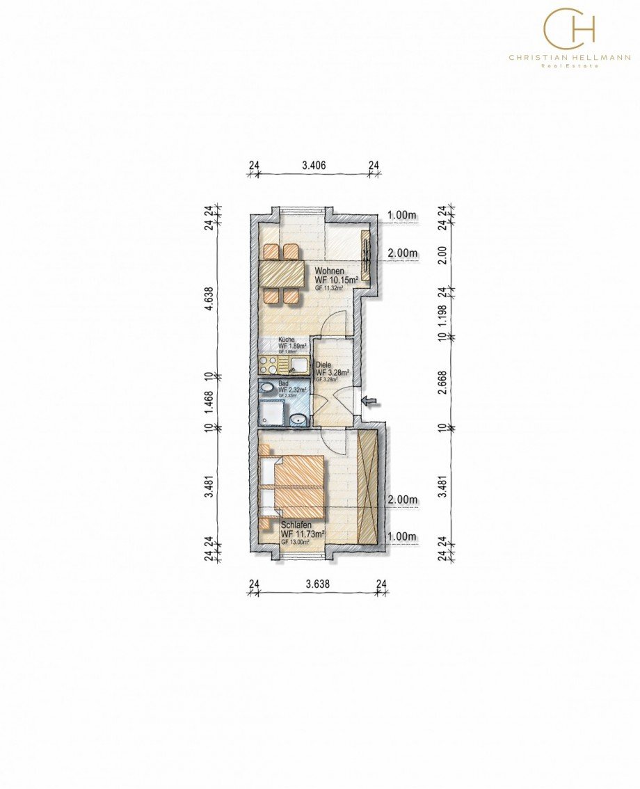Grundriss Dachgeschosswohnung D�sseldorf
