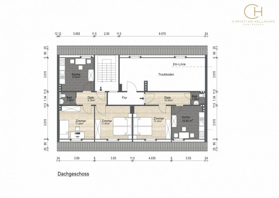 Grundriss bema�t DG Wohn- / Gesch�ftshaus Aachen