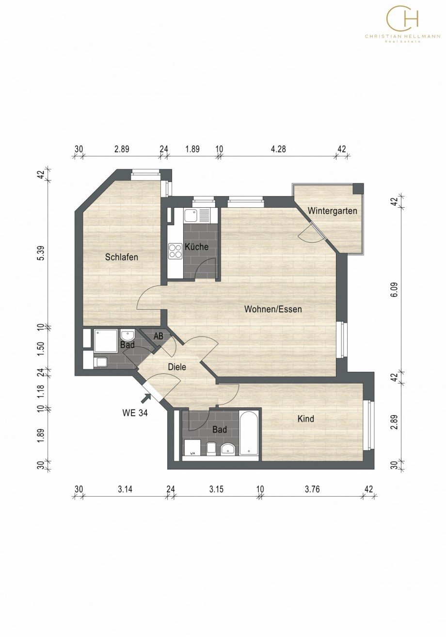 Grundriss WE 34 Renditeobjekt D�sseldorf