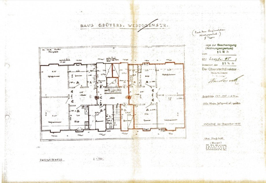 Grundriss Aufteilungsplan Original WE07 WE08 Dachgeschosswohnung D�sseldorf