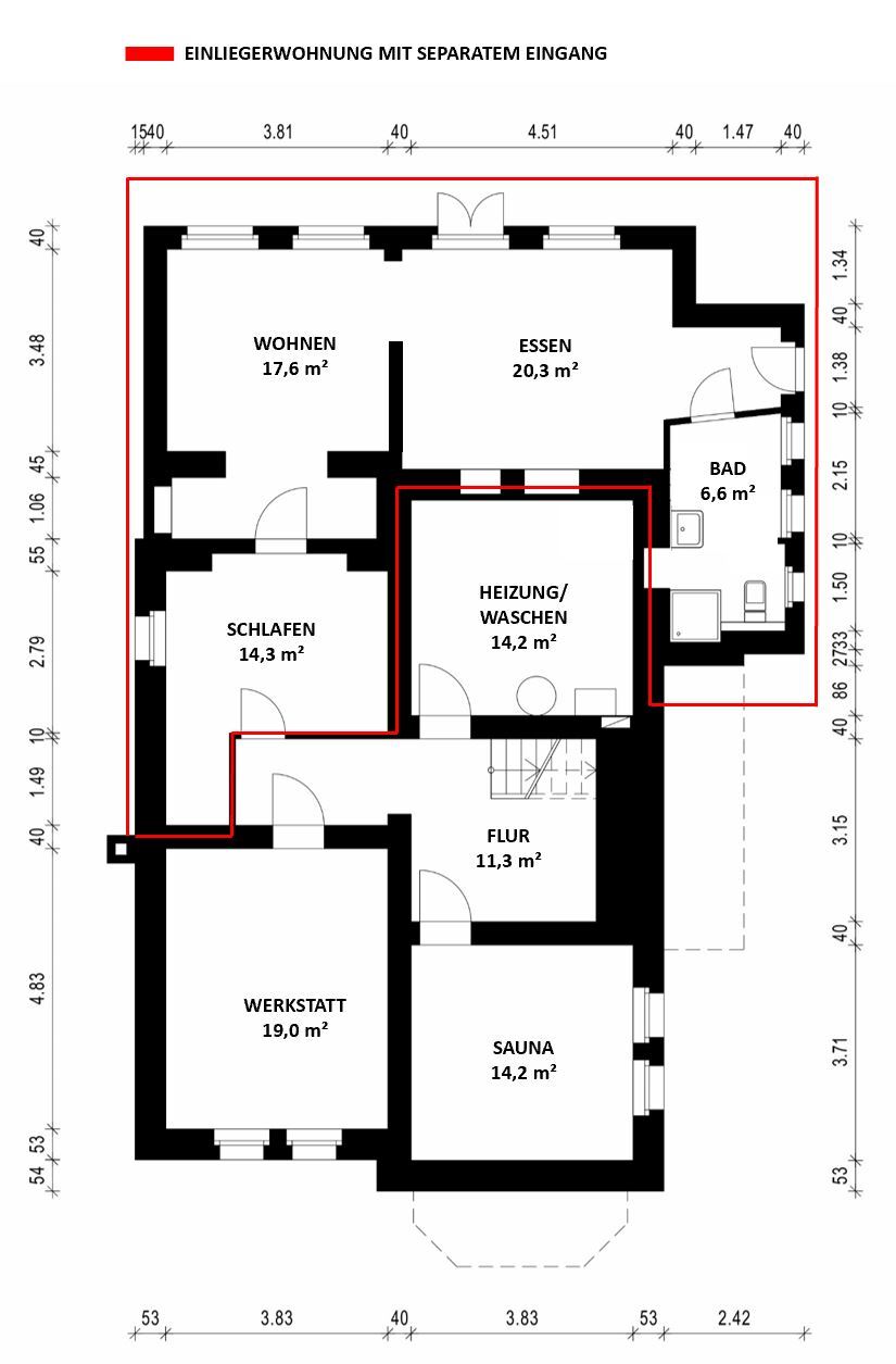 Grundriss KG mit Einliegerwohnung Villa Wuppertal