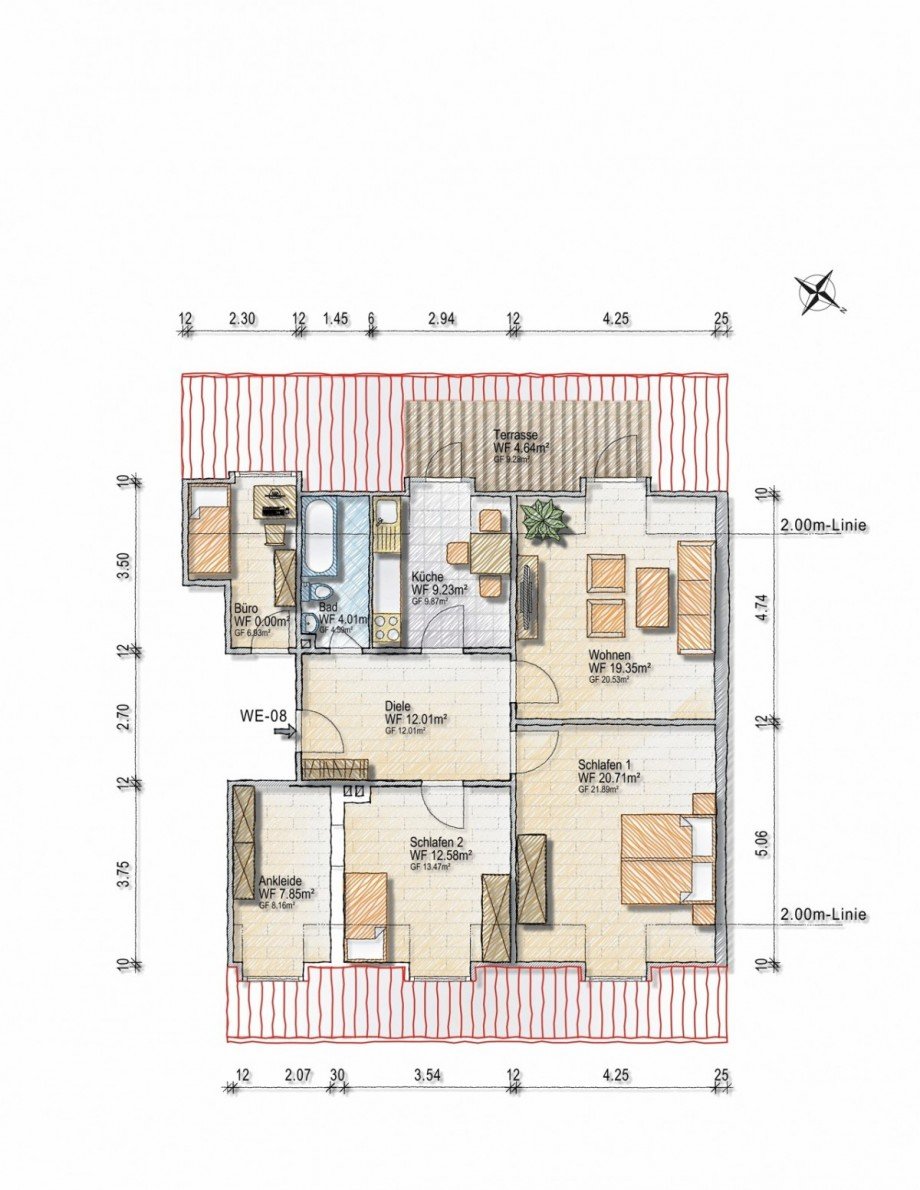 Grundriss WE08 rechts Dachgeschosswohnung D�sseldorf