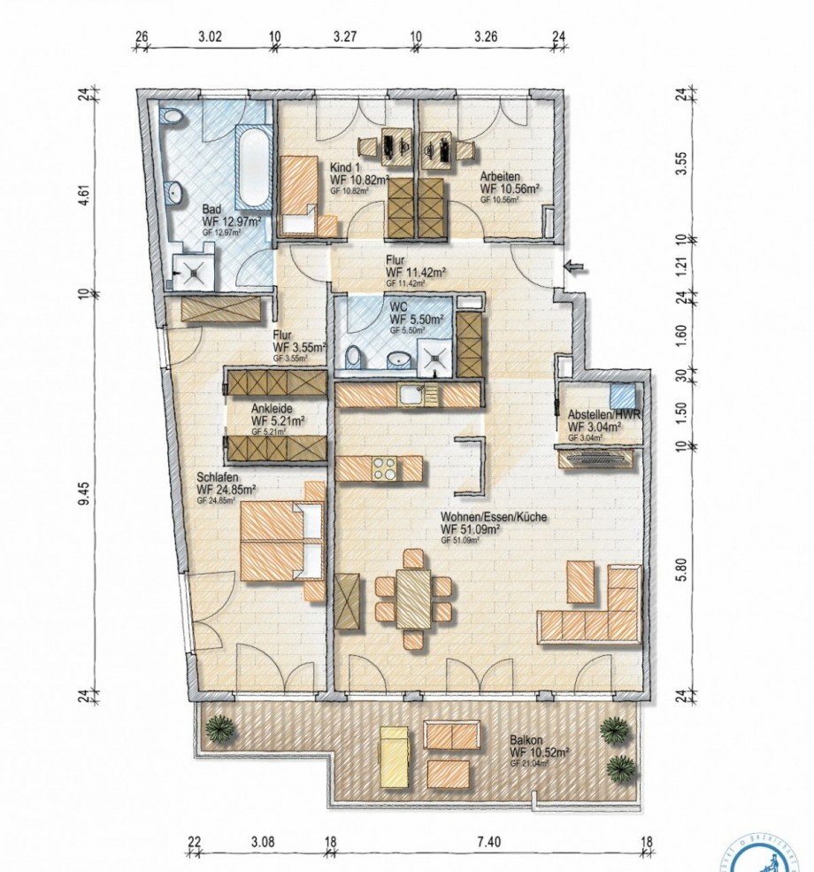 Grundriss Terrassenwohnung D�sseldorf