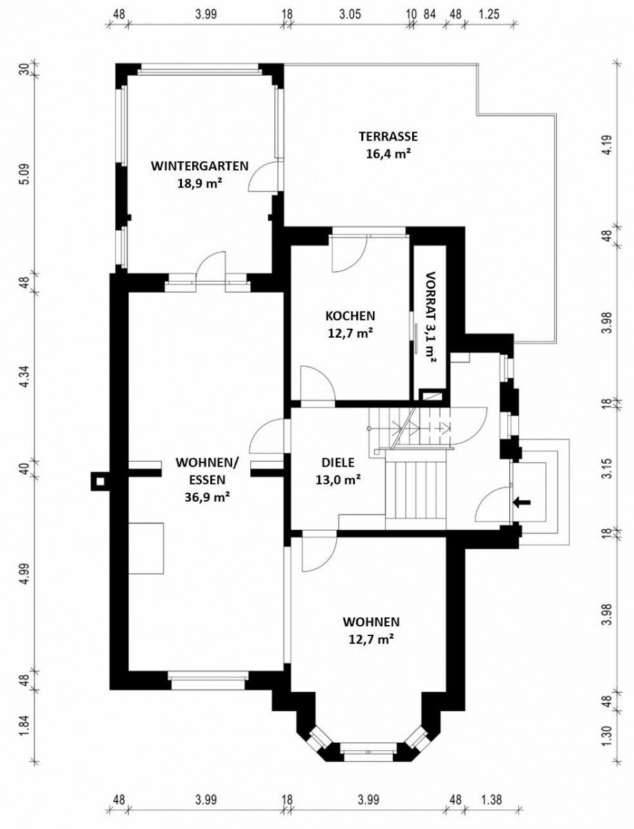 Grundriss EG Villa Wuppertal
