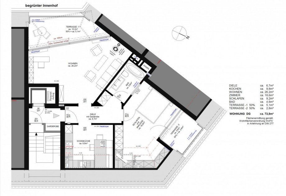 Grundriss bema�t Original Dachgeschosswohnung D�sseldorf
