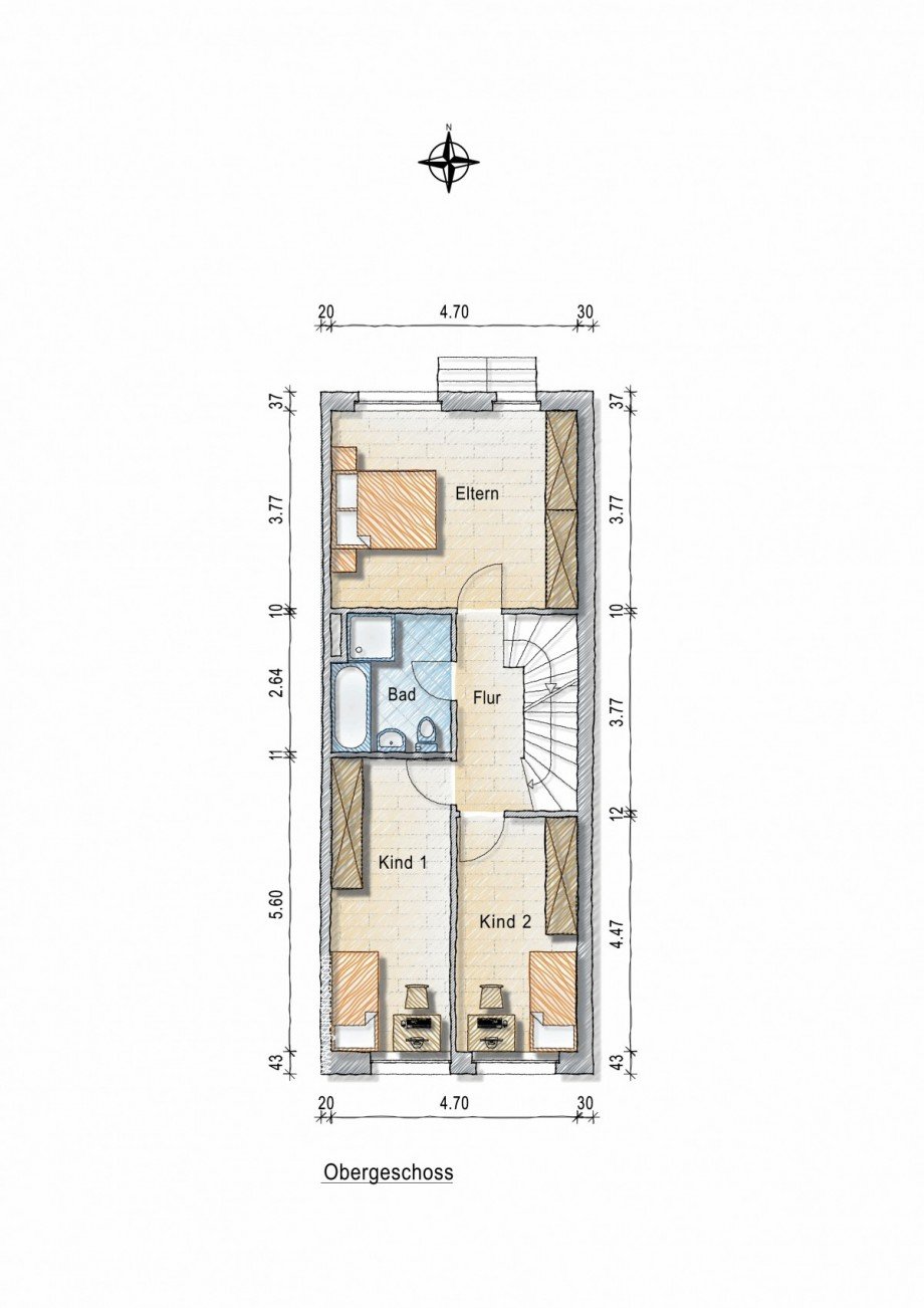 Grundriss OG Reihenmittelhaus D�sseldorf
