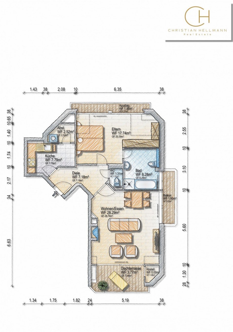 Grundriss bema�t Terrassenwohnung D�sseldorf