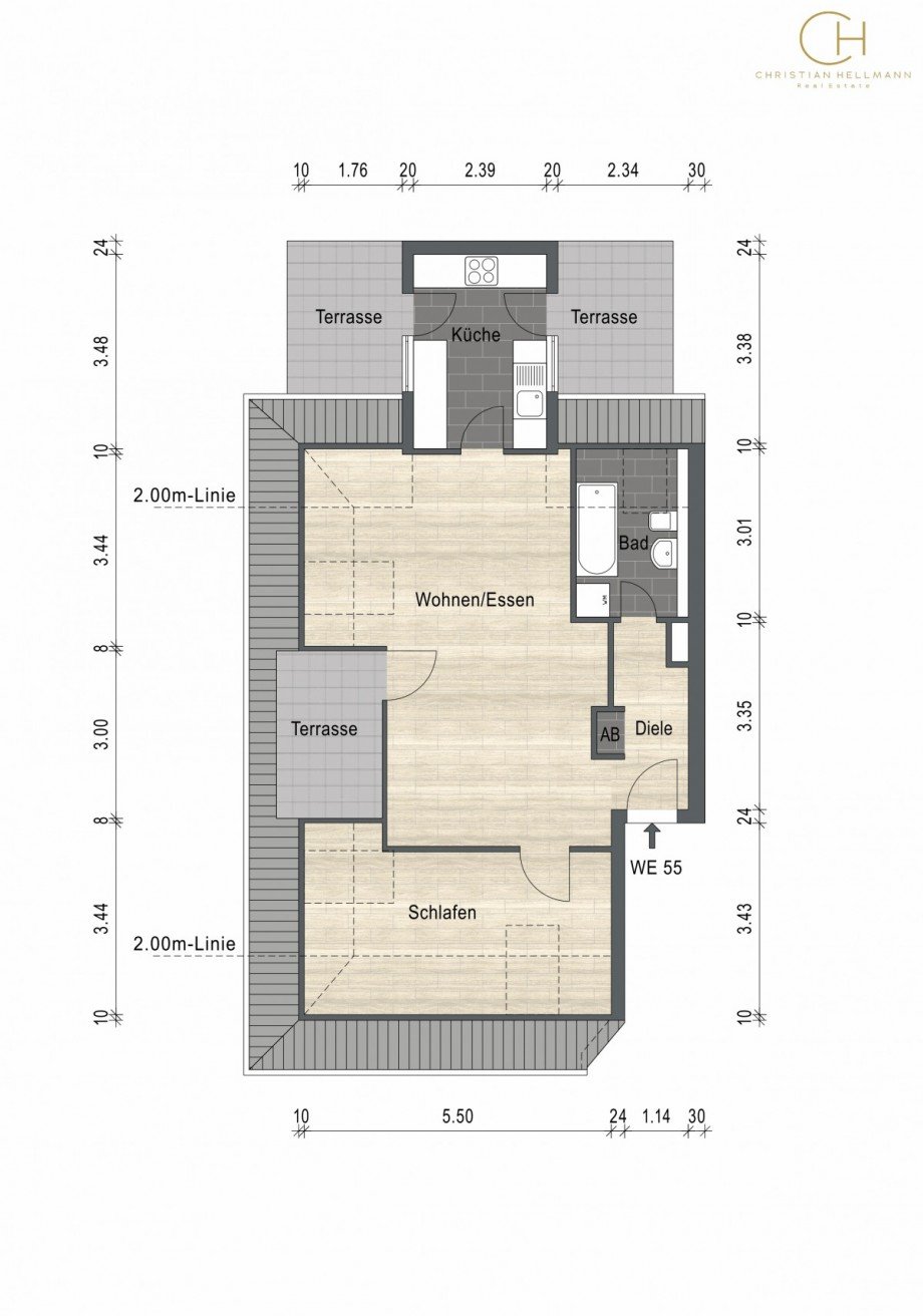 Grundriss WE 55 Renditeobjekt D�sseldorf