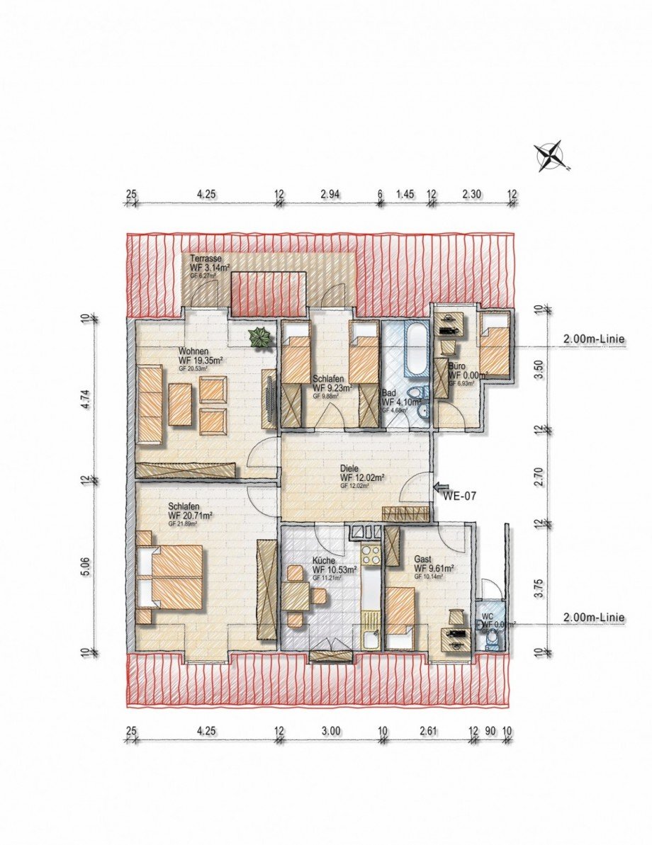 Grundriss WE07 links Dachgeschosswohnung D�sseldorf