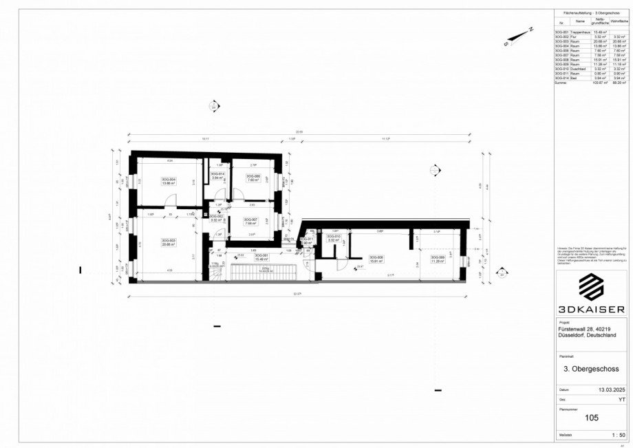 Grundriss 3.OG Mehrfamilienhaus D�sseldorf