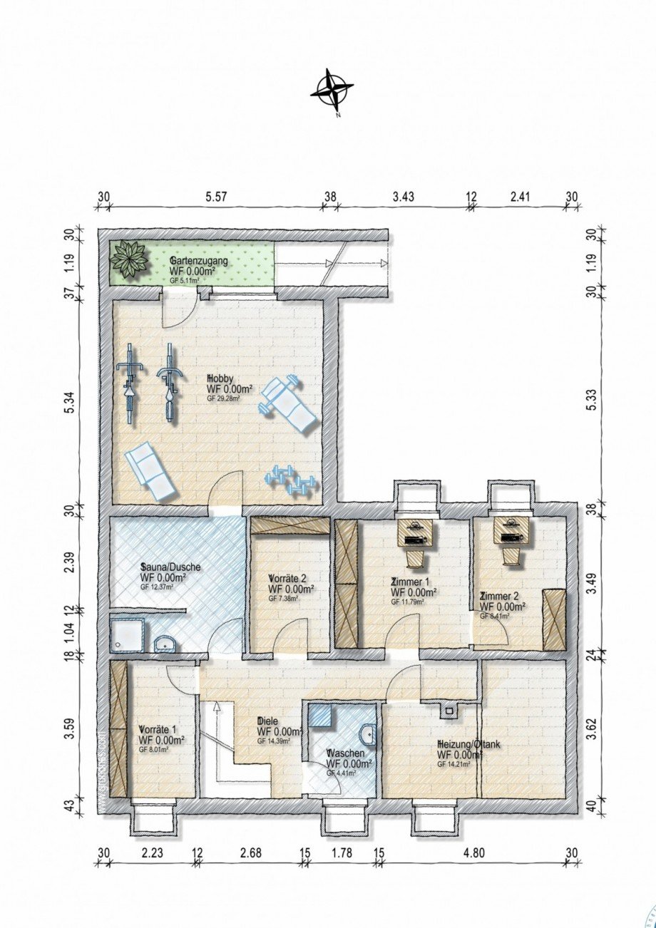 Grundriss KG Bungalow Kaarst