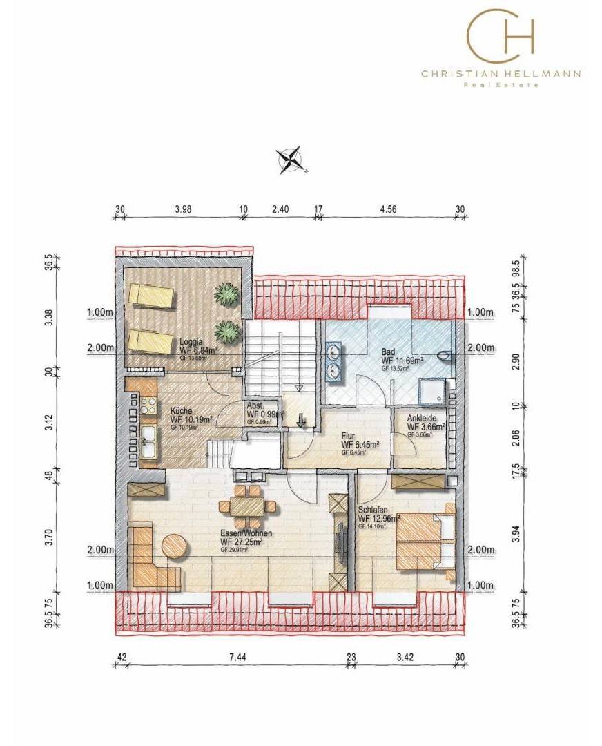 Grundriss 5. OG Terrassenwohnung D�sseldorf